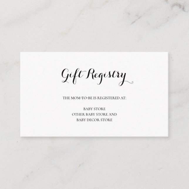 Carte D'accompagnement Registre de cadeaux Baby shower simple neutre pour (Devant)