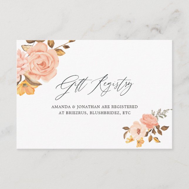 Carte D'accompagnement Registre de cadeaux de mariage floral rose et or (Devant)