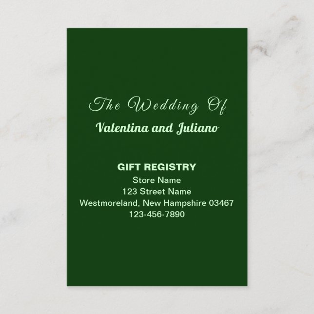 Carte D'accompagnement Registre de cadeaux de mariage vert foncé en portr (Devant)