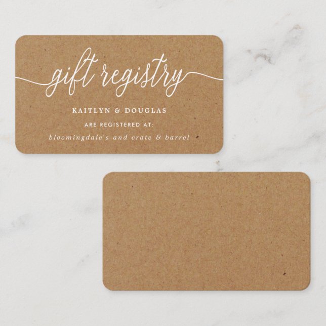 Carte D'accompagnement Registre de cadeaux de Rustic Kraft Script (Devant / Derrière)