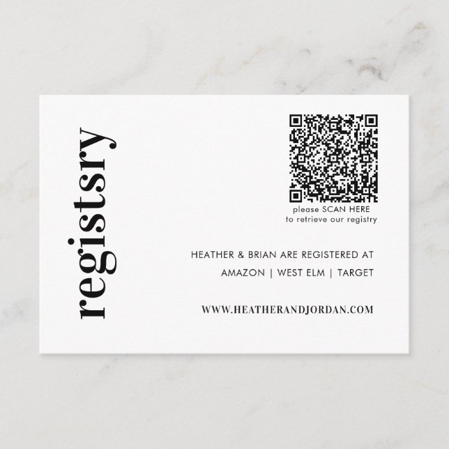 Carte D'accompagnement Registre de cadeaux Mariage de code QR (Devant)