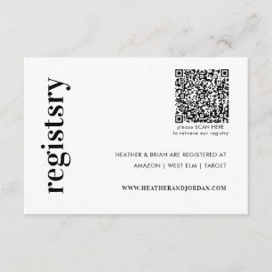Carte D'accompagnement Registre de cadeaux Mariage de code QR