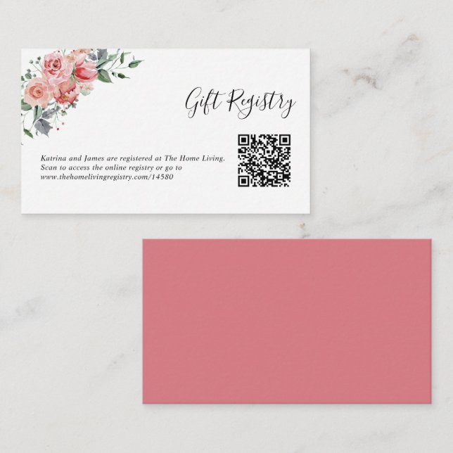 Carte D'accompagnement Registre de cadeaux Mariage de code QR Rose rose r (Devant / Derrière)