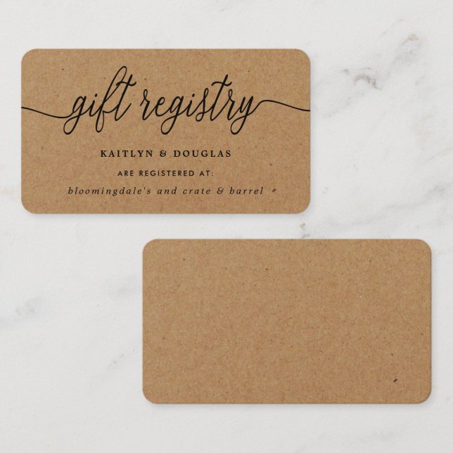 Carte D'accompagnement Registre de cadeaux Rustic Kraft Script (Devant / Derrière)