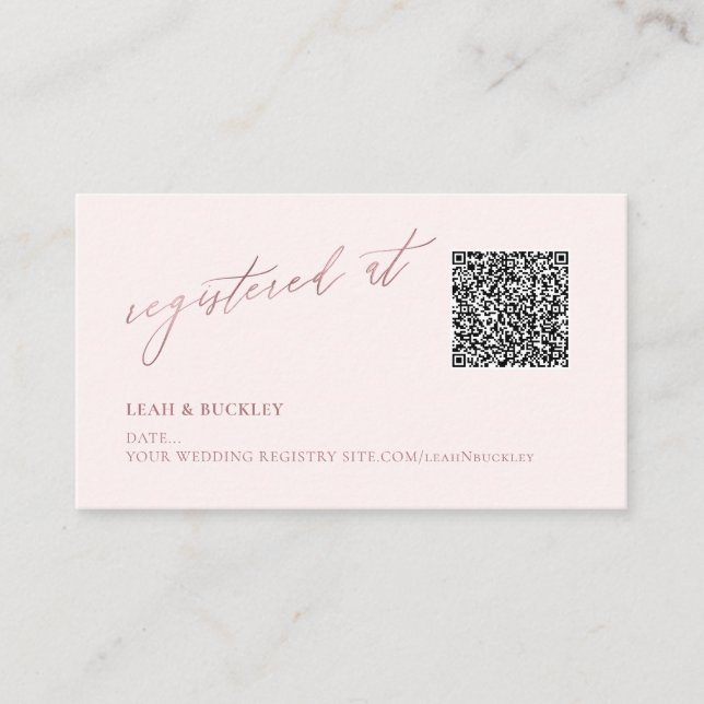 Carte D'accompagnement Registre de code QR ArtsApp Faux Rose Gold Script (Devant)