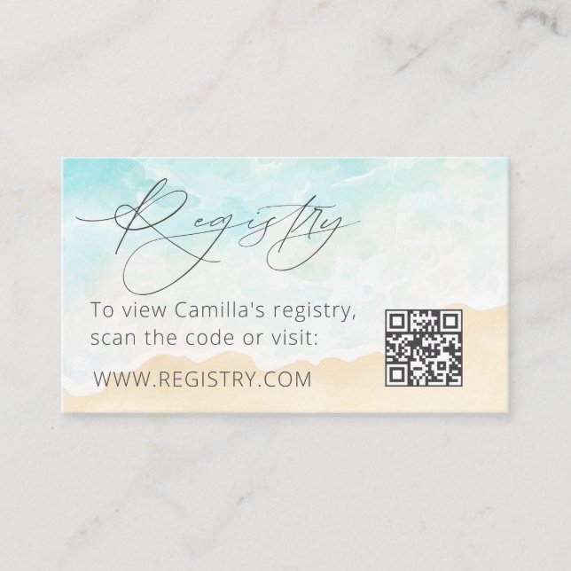 Carte D'accompagnement Registre de Fêtes des mariées de plage Code QR (Devant)
