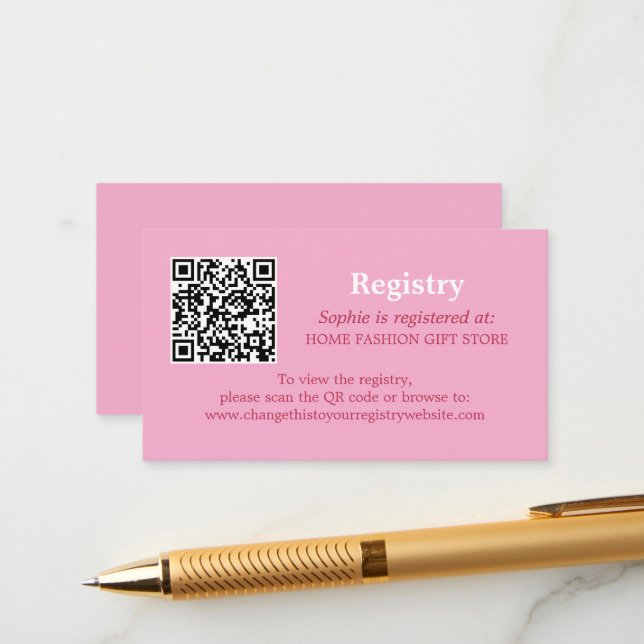 Carte D'accompagnement Registre de Fêtes des mariées QR Code Pink Magenta (Devant/Arrière en situation)