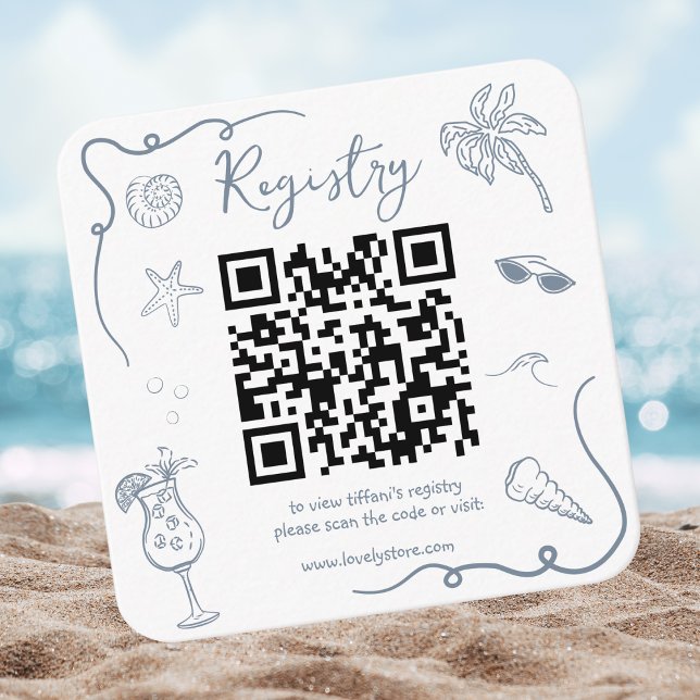 Carte D'accompagnement Registre de Mariage avec Code QR Doodle de Plage (Créateur téléchargé)