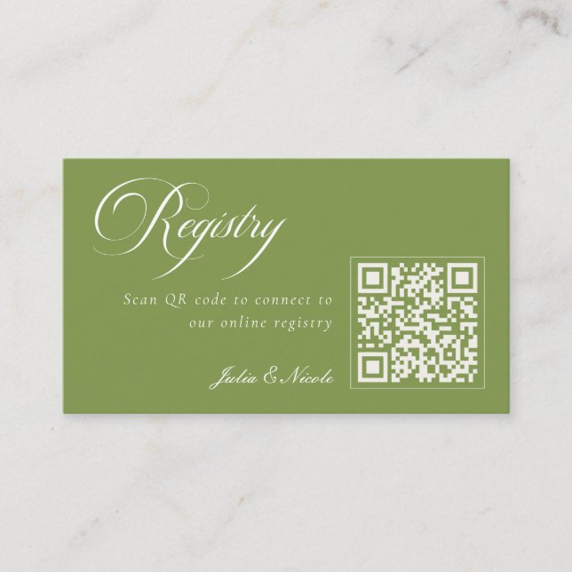 Carte D'accompagnement Registre de mariage classique code QR vert ivoire (Devant)