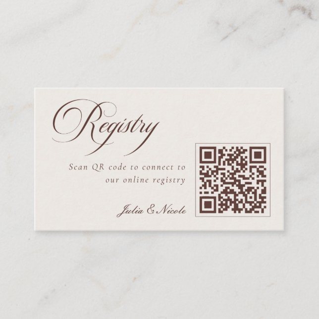 Carte D'accompagnement Registre de mariage classique ivoire marron QR Cod (Devant)