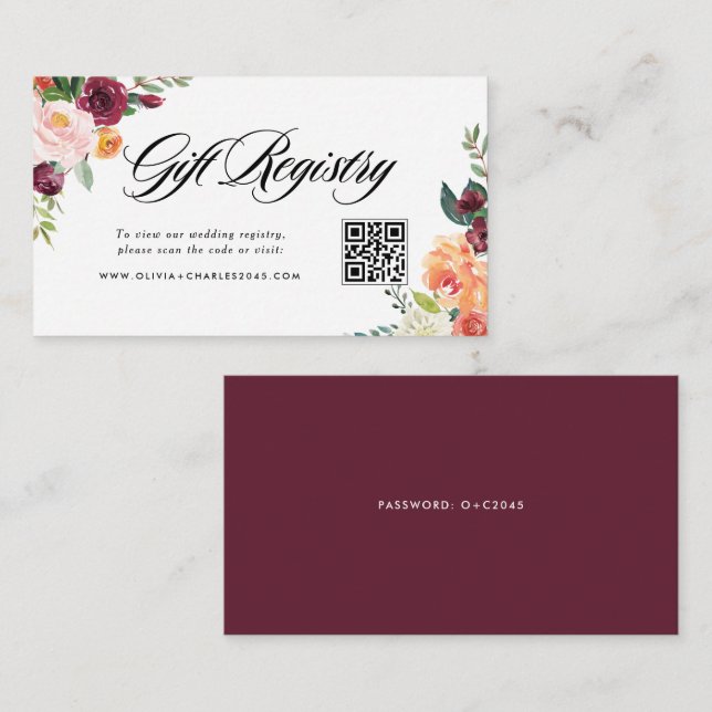 Carte D'accompagnement Registre de mariage de Fleurs d'automne Code QR (Devant / Derrière)