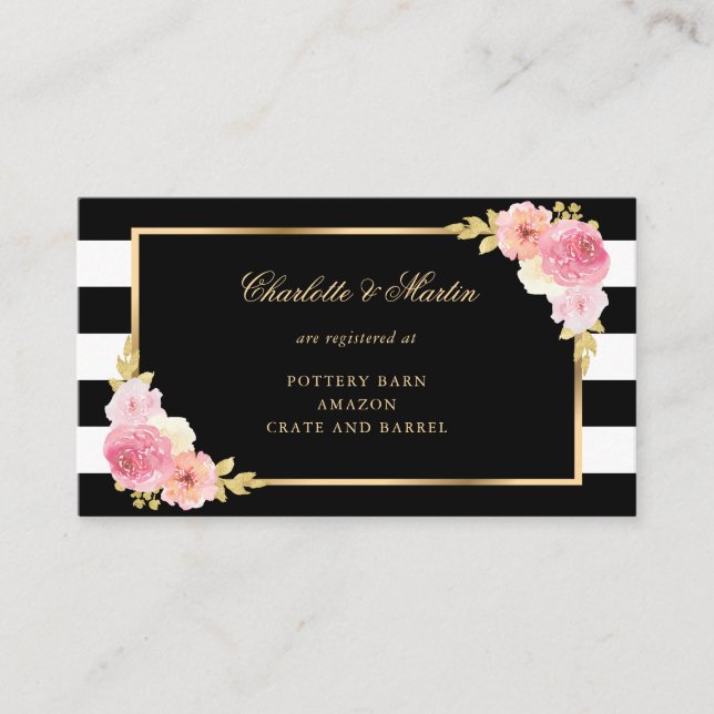 Carte D'accompagnement Registre de mariage floral rose Blush Gold Black (Devant)