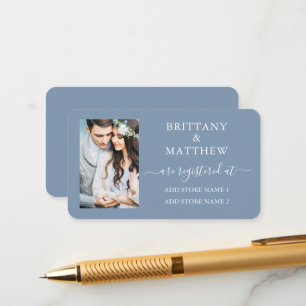 Carte D'accompagnement Registre de mariage photo calligraphie bleu poussi