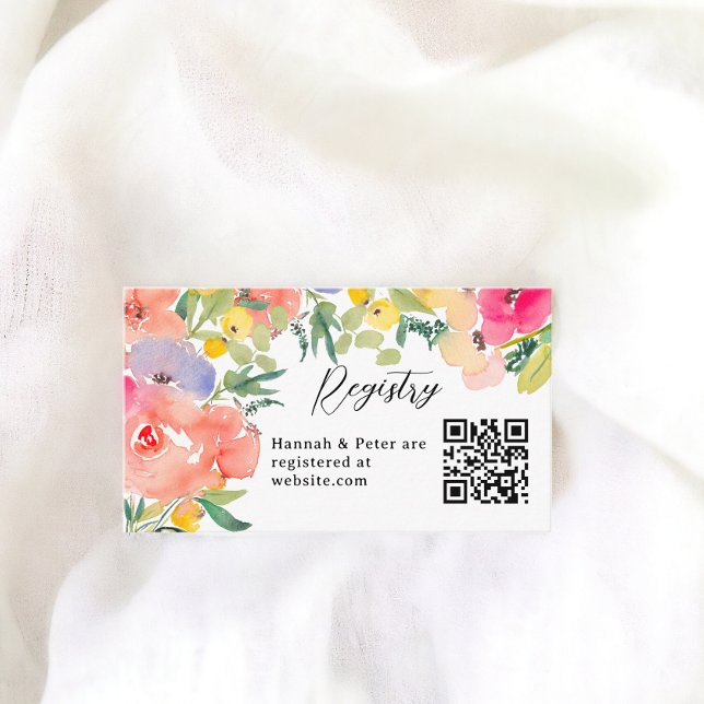 Carte D'accompagnement Registre de mariée floral de jardin boho brillant (Bright bold boho garden floral bridal registry enclosure card)