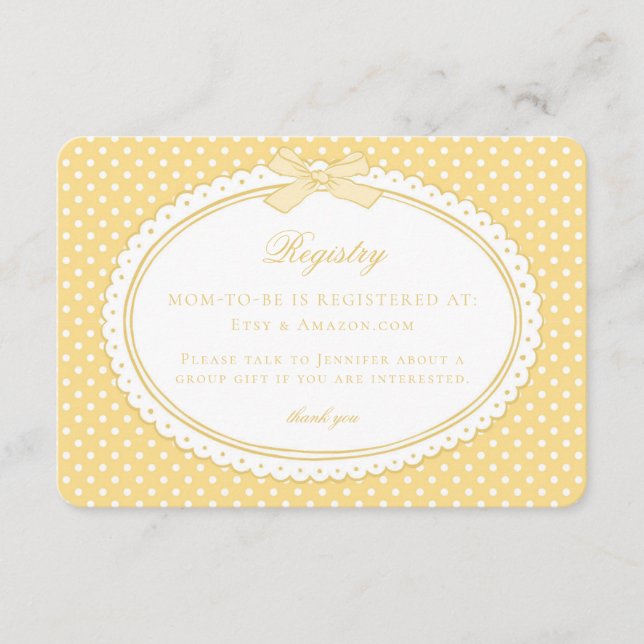 Carte D'accompagnement Registre de naissance Coquette à nœud en vichy jau (Devant)