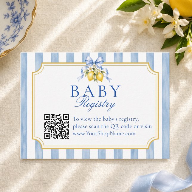 Carte D'accompagnement Registre de naissance QR Code Bandes bleues Chic c (Créateur téléchargé)