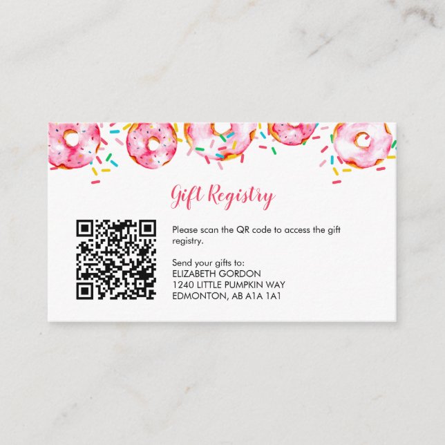 Carte D'accompagnement Registre de naissance QR Donuts Couches Jeu de Bab (Devant)