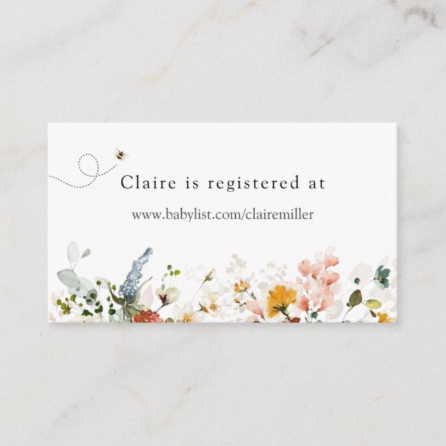 Carte D'accompagnement Registre des abeilles et Baby showers floraux Vint (Devant)