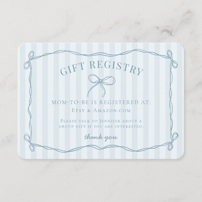 Carte D'accompagnement Registre des Baby showers Blue Coquette Bow Pastel (Devant)