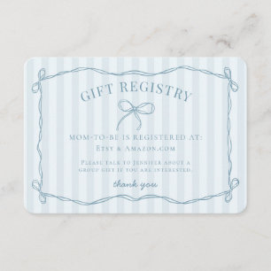 Carte D'accompagnement Registre des Baby showers Blue Coquette Bow Pastel