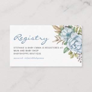 Carte D'accompagnement Registre des Baby showers de fleurs bleu aquarelle