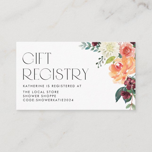 Carte D'accompagnement Registre des Baby showers de fleurs de chute d'aqu (Devant)