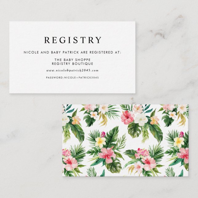 Carte D'accompagnement Registre des Baby showers de fleurs tropicales d'a (Devant / Derrière)