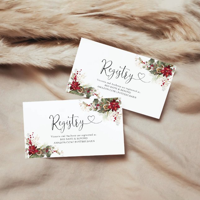 Carte D'accompagnement Registre des Baby showers de Noël Red Poinsettia (Créateur téléchargé)