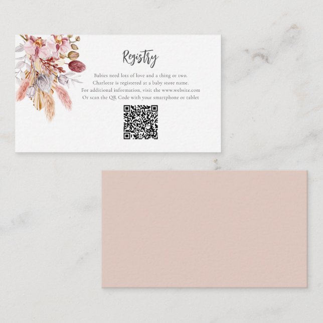 Carte D'accompagnement Registre des Baby showers de Pampas Grass Terracot (Devant / Derrière)