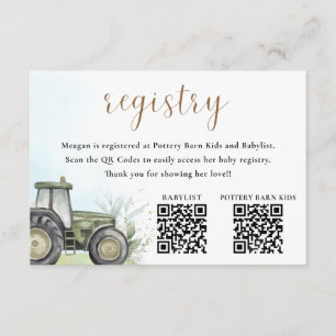 Carte D'accompagnement Registre des Baby showers de tracteurs verts MODIF