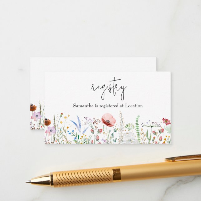 Carte D'accompagnement Registre des Baby showers fleurs sauvages (Devant/Arrière en situation)