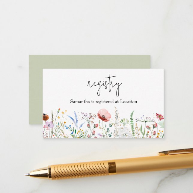 Carte D'accompagnement Registre des Baby showers fleurs sauvages (Devant/Arrière en situation)