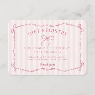 Carte D'accompagnement Registre des Baby showers Pink Coquette Bow Pastel
