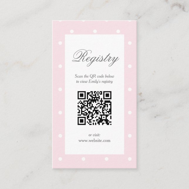 Carte D'accompagnement Registre des Baby showers Pois rose et blanc clair (Devant)