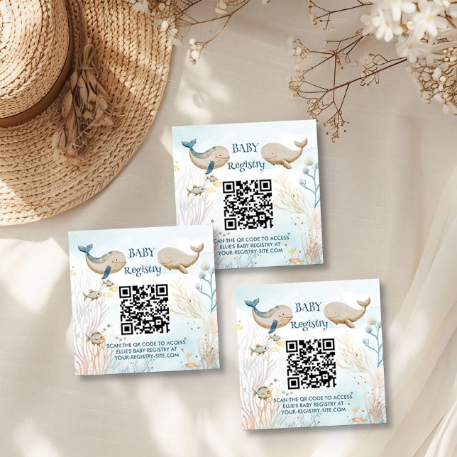 Carte D'accompagnement Registre des cadeaux Code QR Baby shower de balein (Baby Registry qr code enclosure cards  from the Whale Baby Shower Collection by Darling & May)