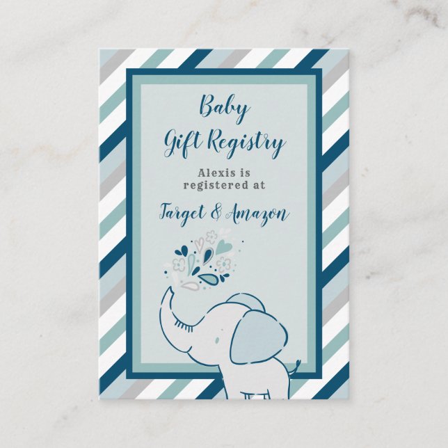 Carte D'accompagnement Registre des cadeaux de Baby shower d'éléphants de (Devant)