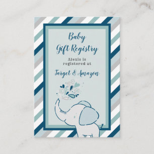 Carte D'accompagnement Registre des cadeaux de Baby shower d'éléphants de