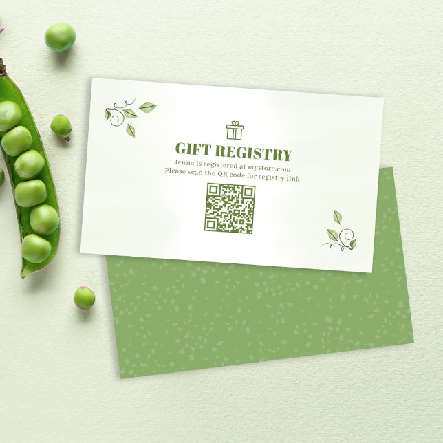 Carte D'accompagnement Registre des cadeaux de Baby shower vert (Green gift registry pea pods enclosure card. )
