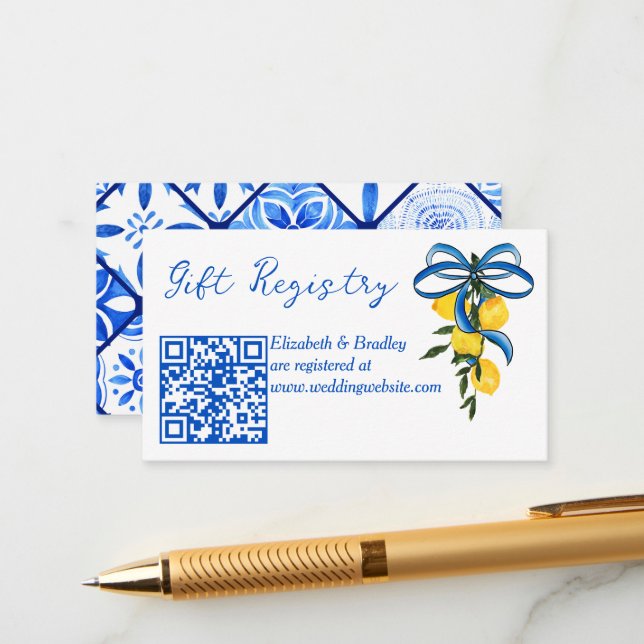 Carte D'accompagnement Registre des cadeaux de la douche de mariée bleu c (Devant/Arrière en situation)