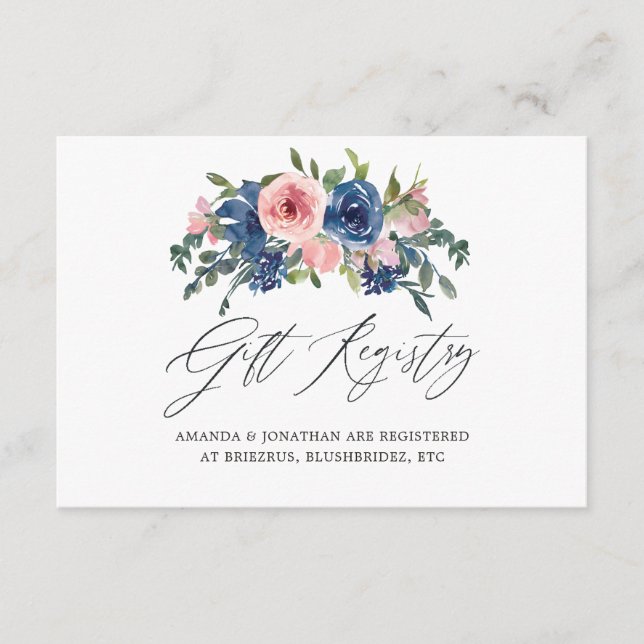 Carte D'accompagnement Registre des cadeaux de Mariage floral Blush et Na (Devant)