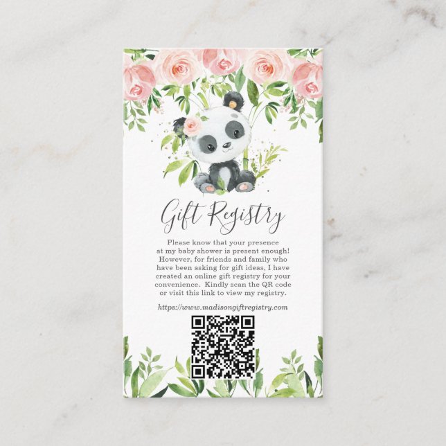 Carte D'accompagnement Registre des cadeaux floraux de Panda Cute Code QR (Devant)