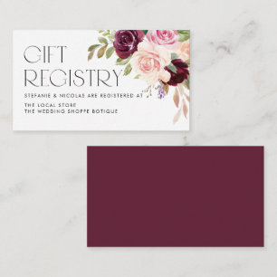 Carte D'accompagnement Registre des cadeaux Mariages de fleurs de Bourgog