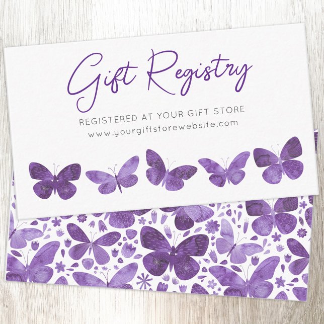 Carte D'accompagnement Registre des cadeaux Papillon (Baby shower gift registry watercolor butterfly enclosure card)
