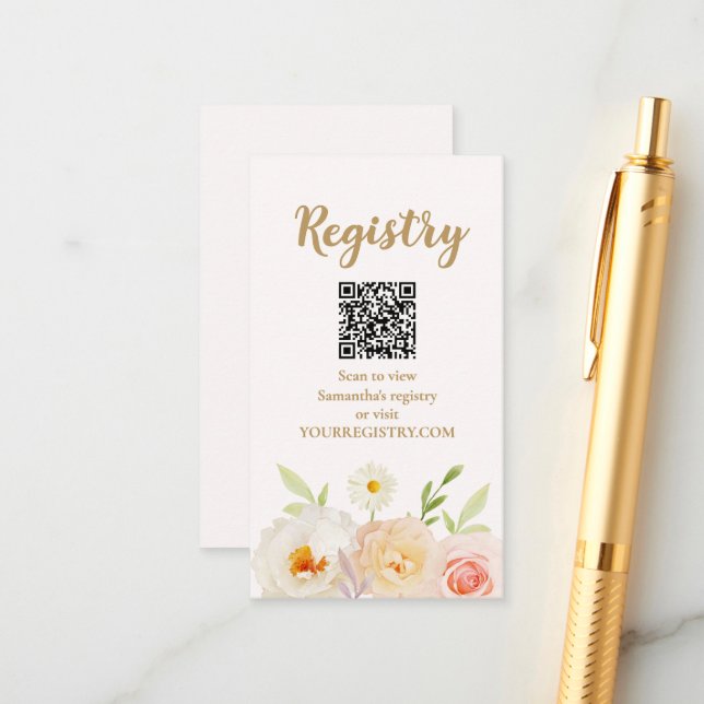 Carte D'accompagnement Registre des Fêtes des mariées de fleurs chic (Devant/Arrière en situation)