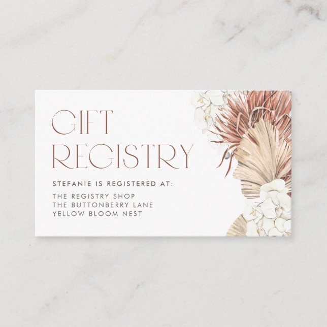 Carte D'accompagnement Registre des Feuilles du Baby shower Boho de White (Devant)