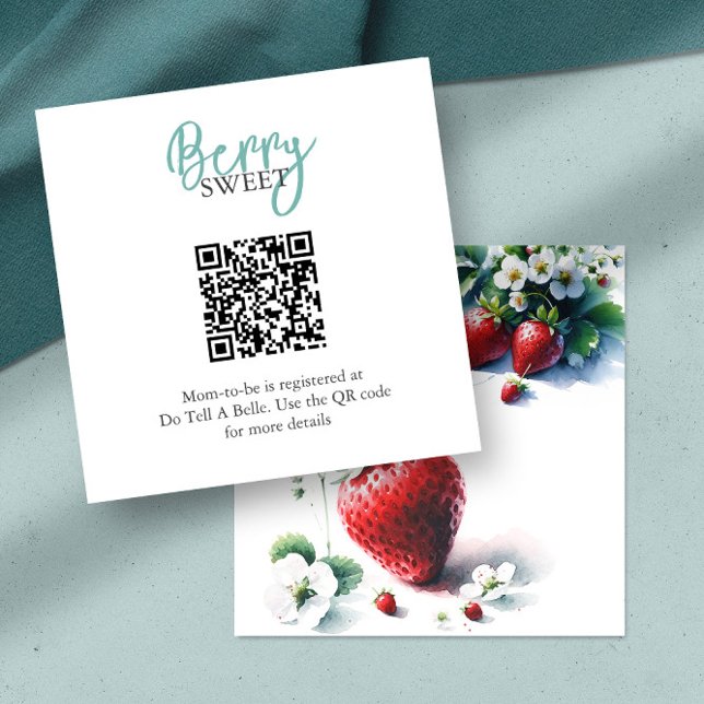 Carte D'accompagnement Registre des fraises (baby shower registry QR code watercolor strawberries Do Tell A Belle)
