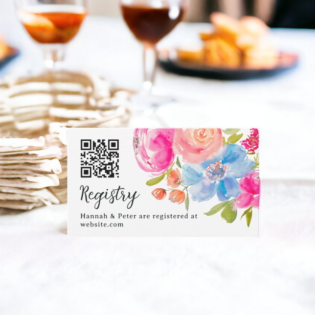 Carte D'accompagnement Registre des mariées de couleur rose pâle bleu (Pretty pink blue floral watercolor bridal registry enclosure card)