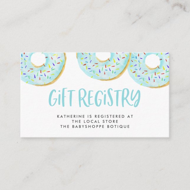 Carte D'accompagnement Registre du Baby shower de donuts bleu aquarelle (Devant)
