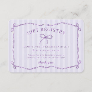 Carte D'accompagnement Registre du Baby shower de la lavande à bec pourpr
