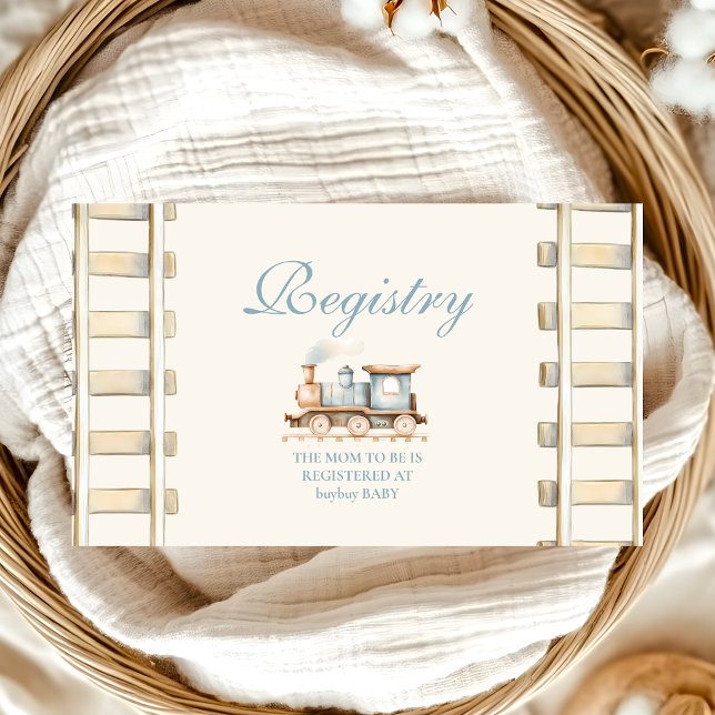 Carte D'accompagnement Registre du Baby shower ferroviaire Blue Watercolo (Créateur téléchargé)